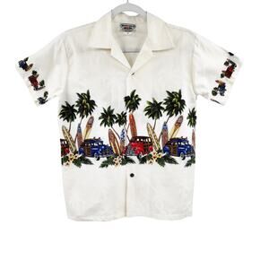 Vintage Pacific Legend Cream Tropical Hawaiian Shirt Youth XL Made in USA